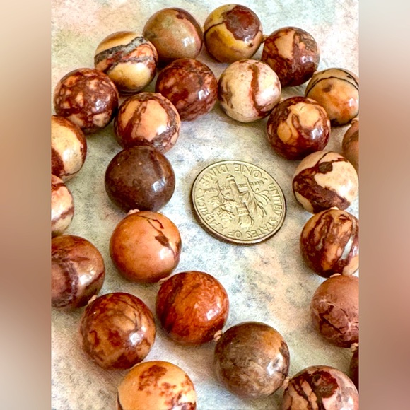 Picture (or zebra) jasper 12mm beaded necklace 18” w/ 14K gold clasp - Picture 7 of 7